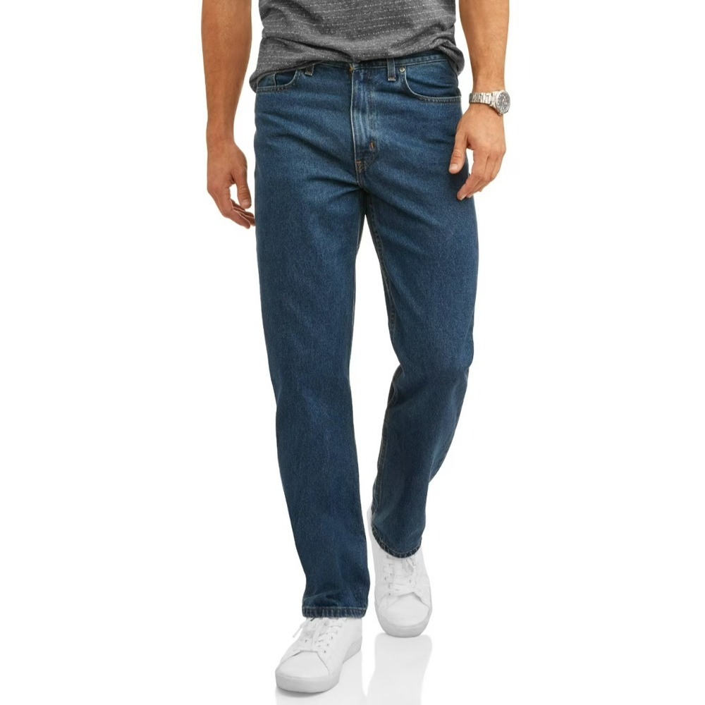 George Mens 100% Cotton Relaxed Fit Mid Rise Jeans Medium Wash Size 42 x 30